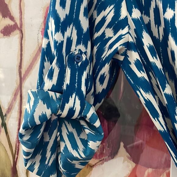 NEW Maeve Anthropologie Ikat Frequencies Blue White Shirt Dress Preppy Vacation - Picture 4 of 7